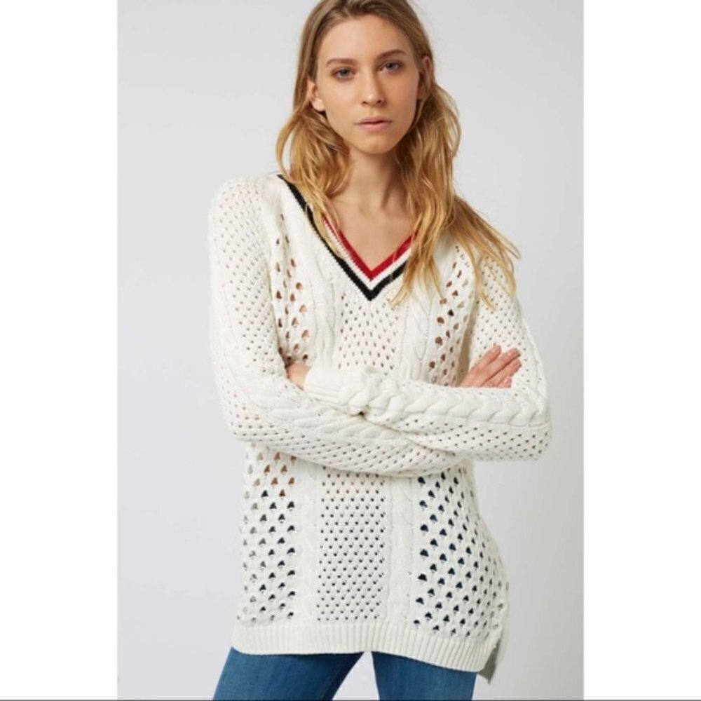 Topshop Cable Knit Varsity Collegiate Sweater